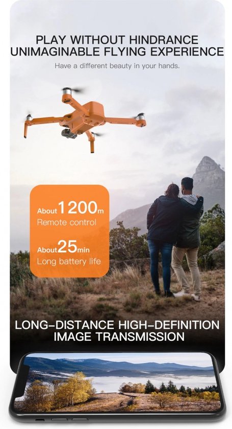 LUXWALLET Libra4 Pro – Drone Quadcopter FPV - 25,2Km/h – GPS WiFI 1,2 KM – Cardan 2 Axes - HD Camera - Oranje