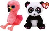 Ty - Knuffel - Beanie Boo's - Gilda Flamingo & Paris Panda