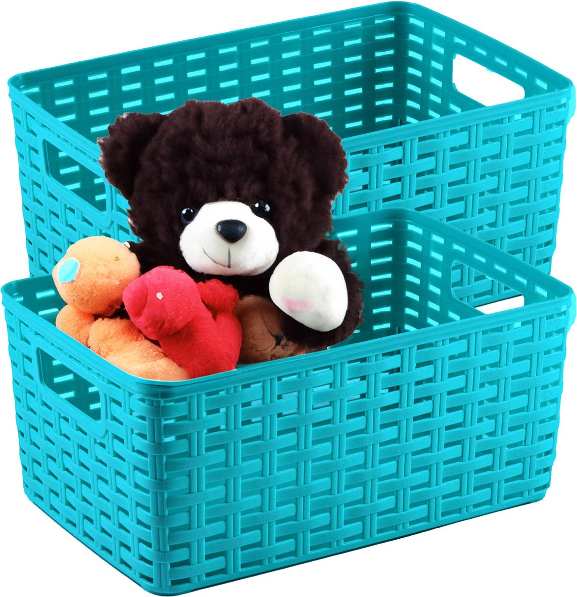 PLASTICFORTE Opbergmand - 4x - Kastmand - rotan kunststof - turquoise blauw - 12 Liter - 30 x 37 x 13 cm