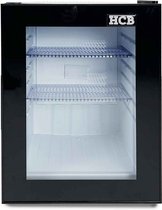 HCB® - Professionele Horeca Minibar koeling - 40L - Mini Koelkast met glazen deur - Kleine drankenkoelkast - F - Zwart - Flessenkoelkast - Bier koelkast - tafelmodel - 40x42.2x56.8 cm (BxDxH)