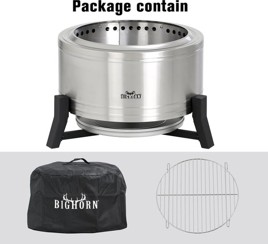 BIGHORN Stove Bonfire Rookloze Vuurkorf en BBQ Grill, met RVS