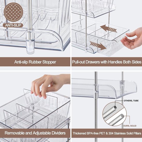 Winter Shore 2 Laags Uitrek Kasten Organizer Specerijen Rek - Uitschuifbare Lades voor Keuken Kasten Onder Kast Uitrol Plank voor Opslag - Verticale Uittrek Planken - Kelder Schuiflade Inleg