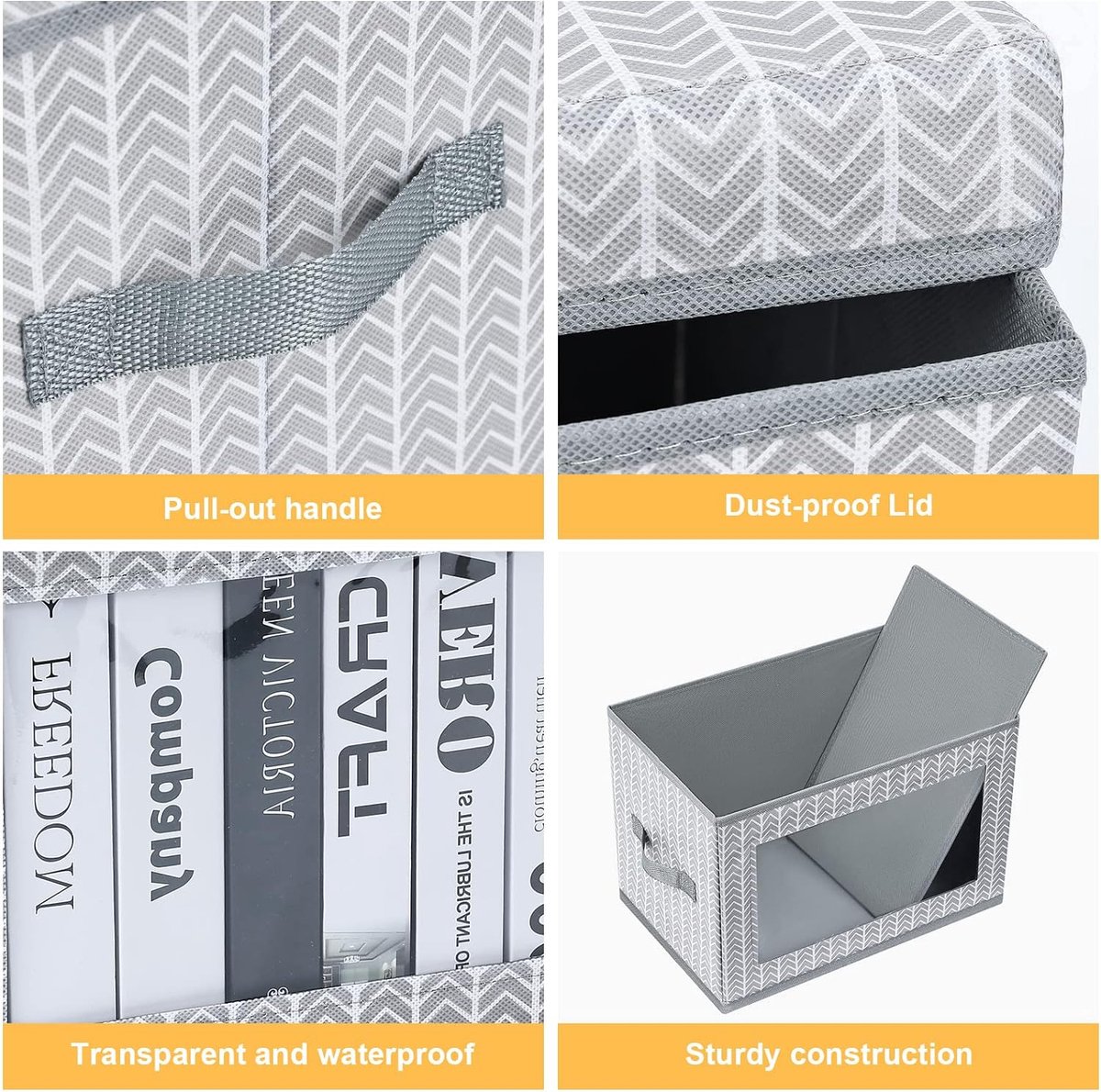 Opbergdozen met deksel, groot, 4 stuks, opvouwbare opbergdozen, stof
