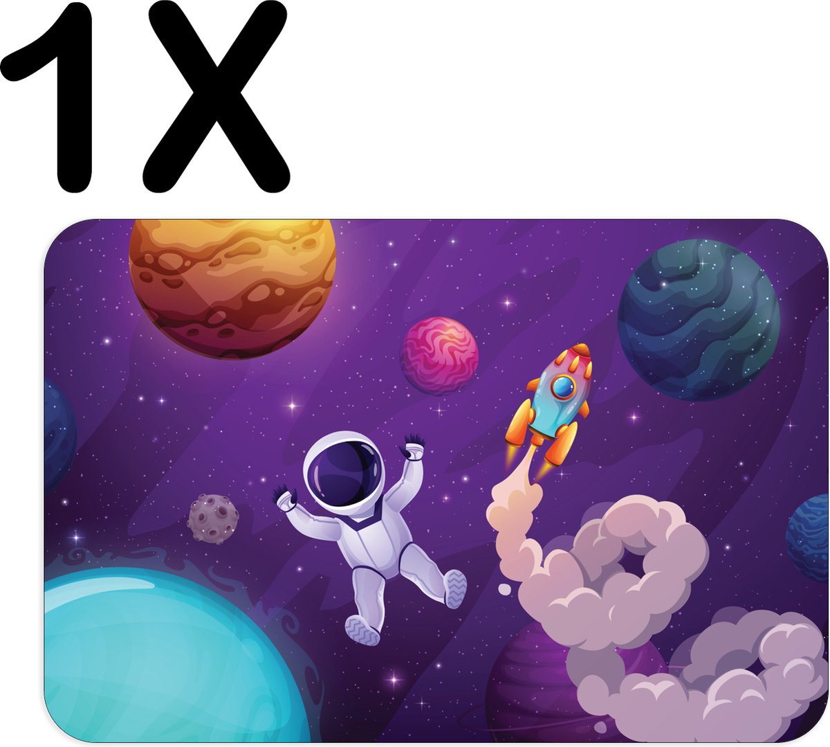 BWK Flexibele Placemat - Astronaut - Ruimte - Planeten - Getekend - Set van 1 Placemats - 45x30 cm - PVC Doek - Afneembaar