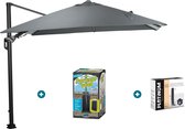 GI Hawaii zweefparasol Deluxe 300 x 300 cm. - Grijs met LED verlichtling - met ingraafvoet en hoes