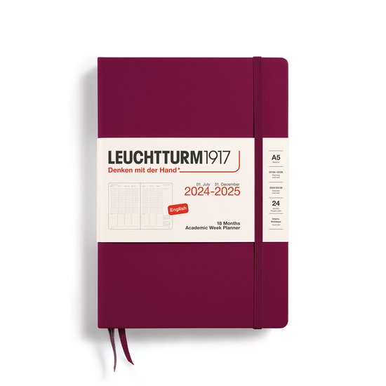 Leuchtturm1917 academic weekplanner - agenda - 18 maanden 2024 - 2025 - hardcover - A5 - port red