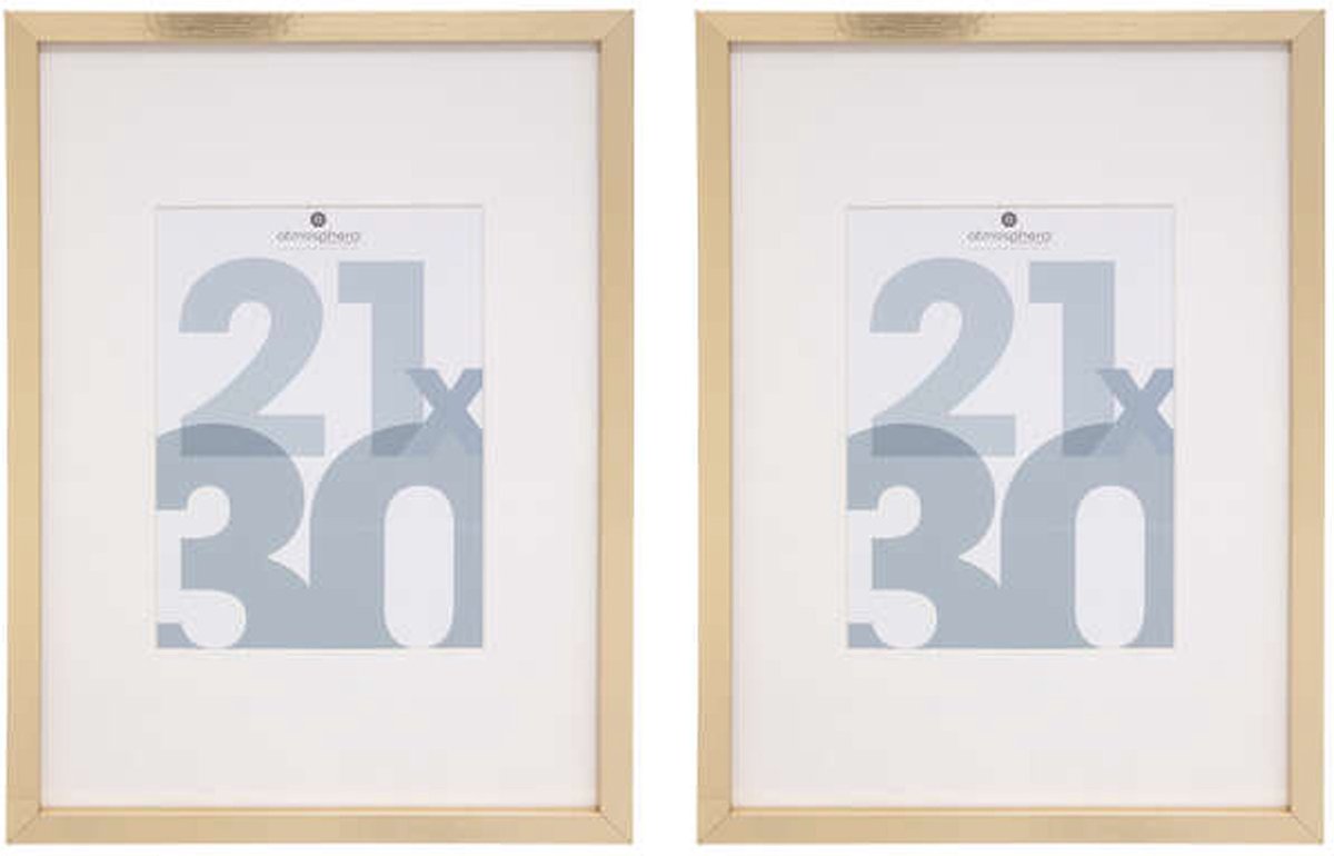 Atmosphera Fotolijstje Manu - 2x - met passe partout - voor een foto van 21 x 30 cm - goud - MDF/Glas - Klassieker Goudkleurig