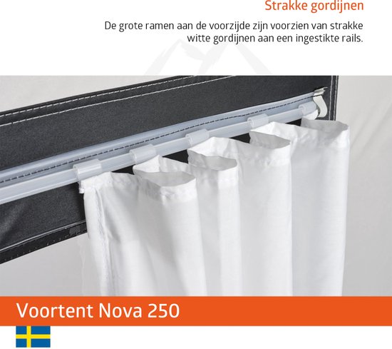 Campout Voortent Nova 250 - Omloopmaat 901-925 cm - Zonneluifel - Zonwering - Caravan - Schroefloze Bevestiging - Inclusief Tochtstrook, Wielflap, Tentharingen, Ladderspanners en Opbergtas - YKK ritsen - Naadloos Dak - Lichtgrijs van Campout — afbeelding 4