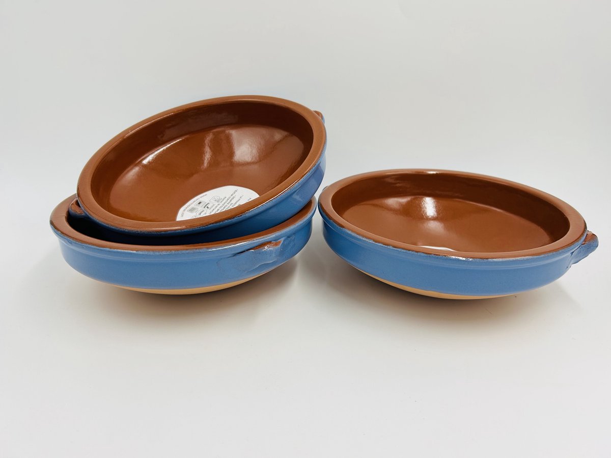 set van 3 (oven)schotels, tapasschaal, Valencianes Cazuela, Aardewerk, Blauw glazuur, 17cm