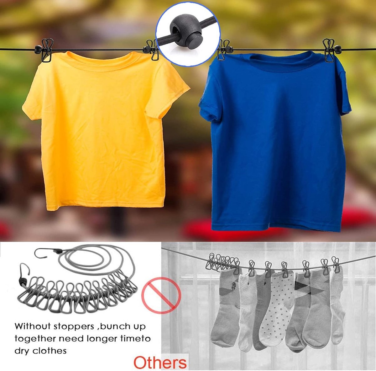 Lot De 2 Cordes à Linge De Camping Extensibles - Avec 12 Pinces, Longueur 185 Cm, Portable Pour Voyage, Camping - 9