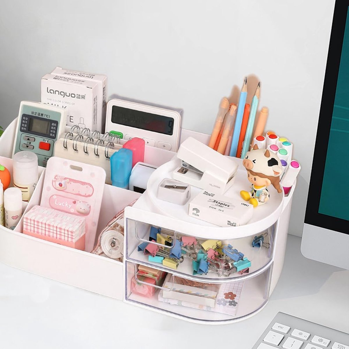 Make-up organizer make-uptafel-organizer cosmetica-organizer met schuifladen cosmeticakoffer opbergdoos voor kamer decoratie kaptafel slaapkamer badkamer (wit)