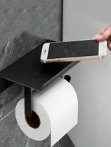 WC Rolhouder Zwart – Toiletrolhouder – Met Plankje - Zelfklevend - RVS