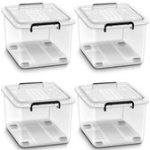 Opbergbox 27L - Set van 4 Opbergboxen - Opbergdoos met Deksel - Plastic - Kunstof - Opbergmanden - Opberg box - Mand