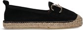 Manfield - Dames - Zwarte suède espadrilles met goudkleurig detail - Maat 37