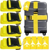 Kofferriemen, 4 stuks, kofferband met siliconen kofferhanger, opvallende bagageriem, verstelbare kofferband met adresplaatje voor het markeren van koffer (4 geel)