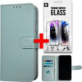 Casemania Hoesje Geschikt voor Oppo A79 - Licht Blauw & Glazen Screenprotector - Portemonnee Book Case - Kaarthouder & Magneetlipje