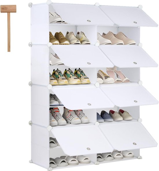 Schoenenkast, 8 niveaus, schoenenopslag, 32 paar schoenenrek, schoenenkast met deur voor entree, woonkamer, slaapkamer