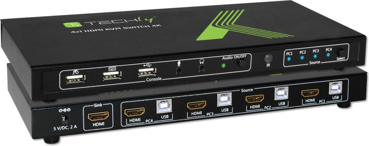 TECHly IDATA-KVM-HDMI4U 4 poorten KVM-switch HDMI USB 3840 x 2160 Pixel
