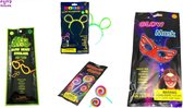 Happy Trendz® Party Glow Pakket 4 Stuks - Masker - Bril - Lolly - Hoofdband - Glow in de dark - Feest - Verjaardag - Party All night - Fun & Easy