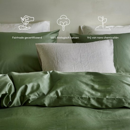 dekbedovertrek Yumeko coton satin mi olive 200x220 avec 2 taies 60x70 - Bio, eco & fairtrade