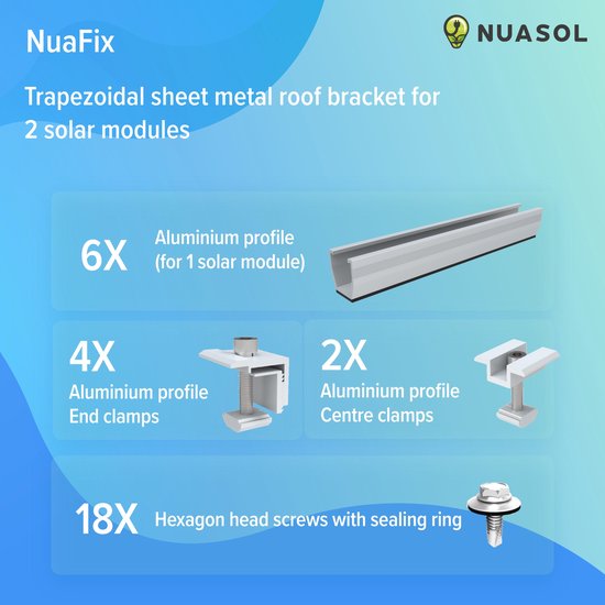 Solar Panel Holder, Solar Panel Aluminium Mounting System, Trapezoidal Sheet, Photovoltaic Mounting Rail, Profile Connector for Photovoltaic PV, Mounting Kit 1 x Solar Panel 30-50mm Thickness
