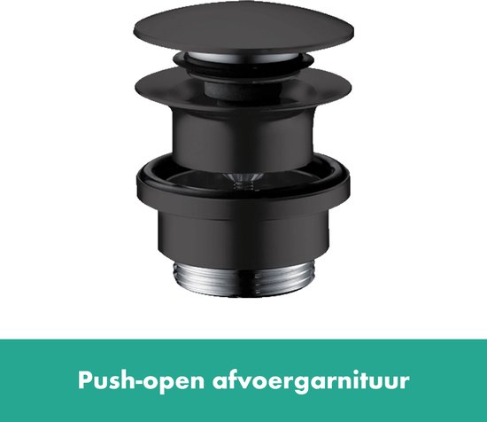Matzwarte push-open afvoerplug voor een wasbak.