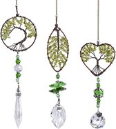 Regenboog zonnevanger metaal hartvorm levensboom hanger hanger glas bal prisma raamdecoratie, 3 stuks