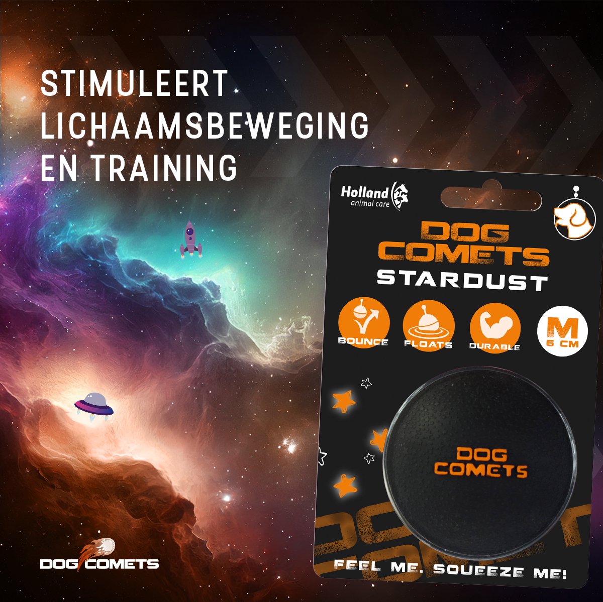 Dog Comets Ball Stardust Ø6 cm - Hondenspeelgoed - Hondenbal - Natuurlijk rubber - 1 stuk - Oranje/Zwart thumbnail 7