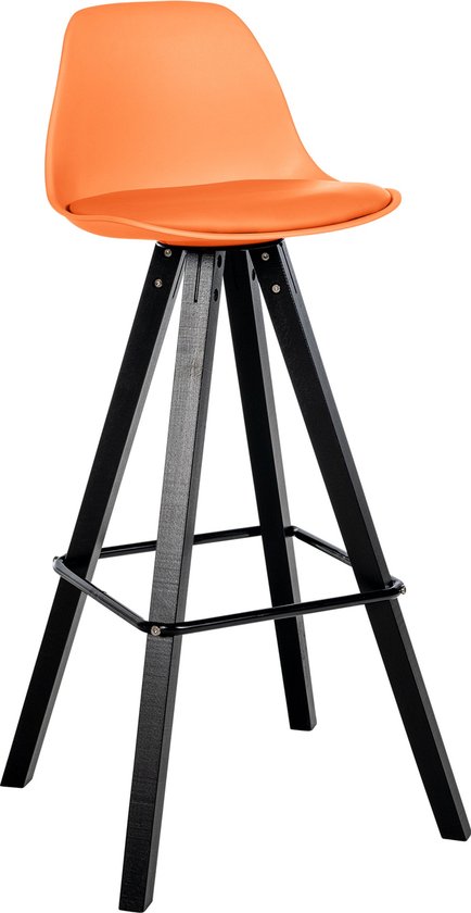 Tabouret de bar CLP Corbin - Avec dossier - Structure carrée en bois - Simili cuir - orange noir