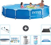 Intex Rond Frame Zwembad - 366 x 76 cm - Blauw - Inclusief Afdekzeil - Onderhoudspakket - Zwembadfilterpomp - Filter - Grondzeil - Stofzuiger - Solar Mat