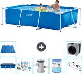 Intex Rechthoekig Frame Zwembad - 260 x 160 x 65 cm - Blauw - Inclusief Afdekzeil - Onderhoudspakket - Zwembadfilterpomp - Filter - Stofzuiger - Vloertegels - Warmtepomp