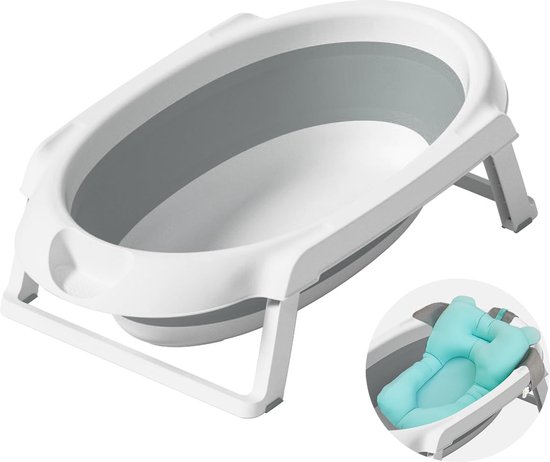 Foto: Babybadkuip opvouwbaar ruimtebesparend babybad met babybadkussen antislip veilig voor baby en moeder babybad met 30 liter volume grijs babydouche cadeau