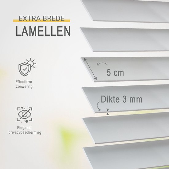 Sol Royal Houten jaloezie, extra brede lamellen, 50 mm, raamrolgordijn 75 x 180 cm, eenvoudige montage aan muur en plafond, inkijkbescherming, jaloezieën voor ramen en deuren, massief hout