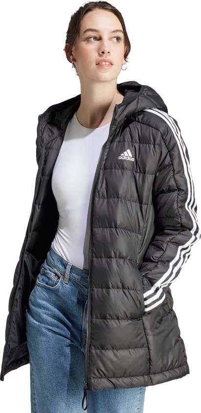 adidas Sportswear Essentials 3-Stripes Light Donsparka met Capuchon - Dames - Zwart- XL