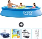 Intex Rond Opblaasbaar Easy Set Zwembad - 305 x 61 cm - Blauw - Inclusief Solarzeil - Onderhoudspakket - Zwembadfilterpomp - Ladder