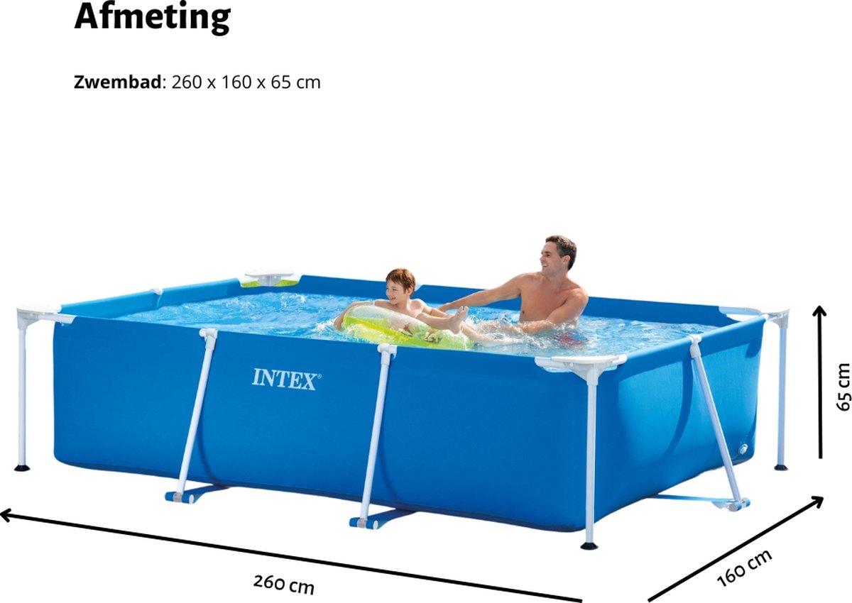 Intex Rechthoekig Frame Zwembad - 260 x 160 x 65 cm - Blauw - Inclusief Zwembadfilterpomp - Testrips - Chloor – foto 8