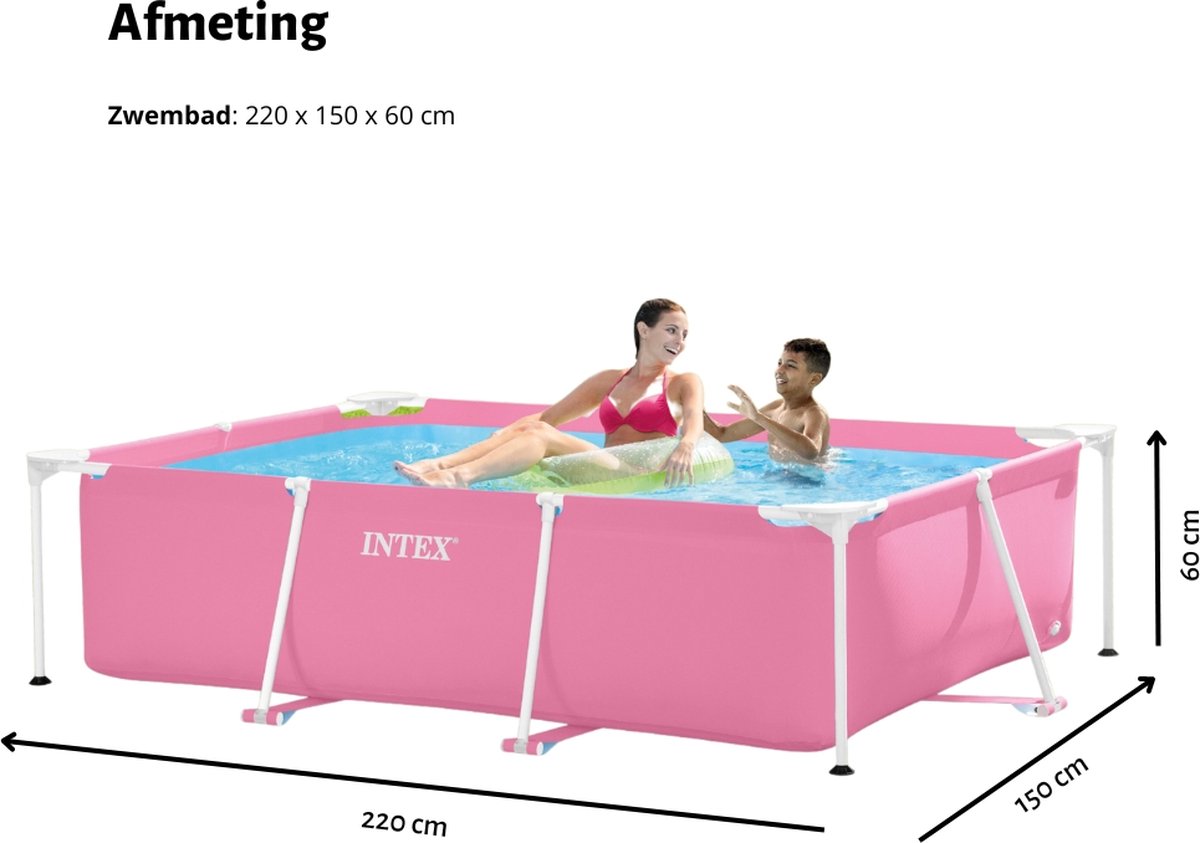 Intex Rechthoekig Frame Zwembad - 220 x 150 x 60 cm - Roze - Inclusief Zwembadfilterpomp - Chloordrijver - Chloor – foto 8