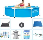 Intex Rond Frame Zwembad - 244 x 51 cm - Blauw - Inclusief Onderhoudspakket - Zwembadfilterpomp - Filter - Stofzuiger - Solar Mat - Vloertegels