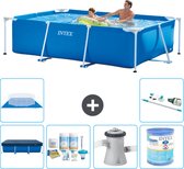 Intex Rechthoekig Frame Zwembad - 260 x 160 x 65 cm - Blauw - Inclusief Afdekzeil - Onderhoudspakket - Zwembadfilterpomp - Filter - Grondzeil - Stofzuiger