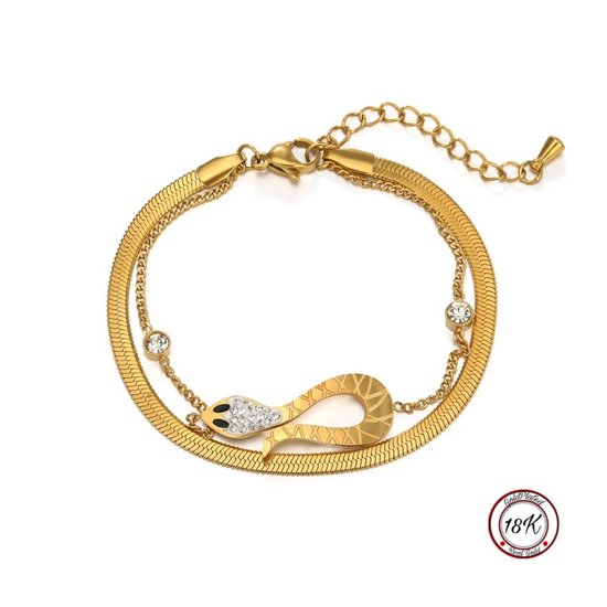 Soraro Zirkonia Slang Armband | 18K Goldplated | Goudkleurig | Snake | Elegante Armband | Dames Ring Armband | Vrouwen Cadeau | Moederdag | Moederdag cadeau