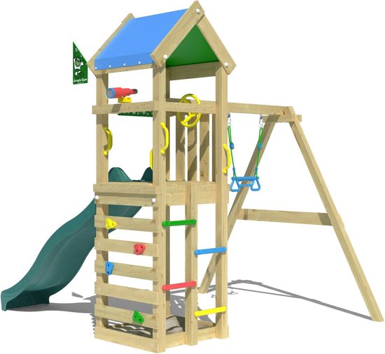 Speelhuisje met Glijbaan en Schommel • Patio 1-Swing | hoogte: 264 cm | Platformhoogte: 125 cm