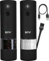 GOV Elektrisch Peper- en Zoutstel - RVS Regular - Oplaadbaar - Black Edition - Zwart - Pepermolen - Cadeau - Roestvrij Staal