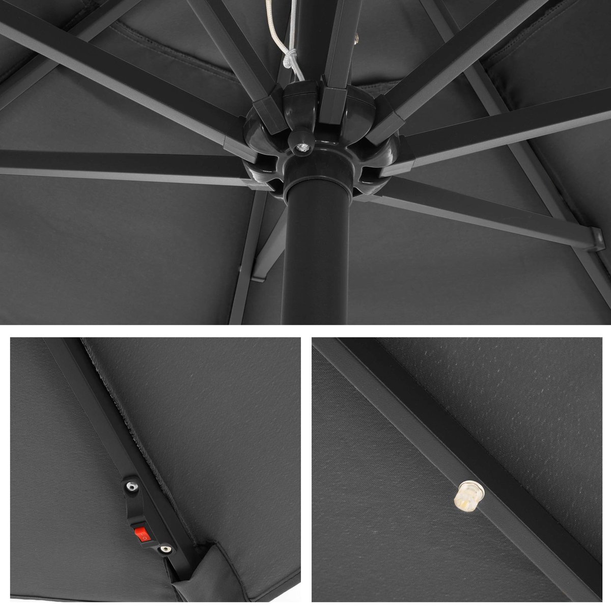 SONGMICS Tuinparasol met led-lampen op zonne-energie, zonnescherm, zonnescherm, UPF50 , salarisbescherming, kantelbaar, met zwengel, zonder sokkel, Taupe, 3 Maanden, Duurzaam