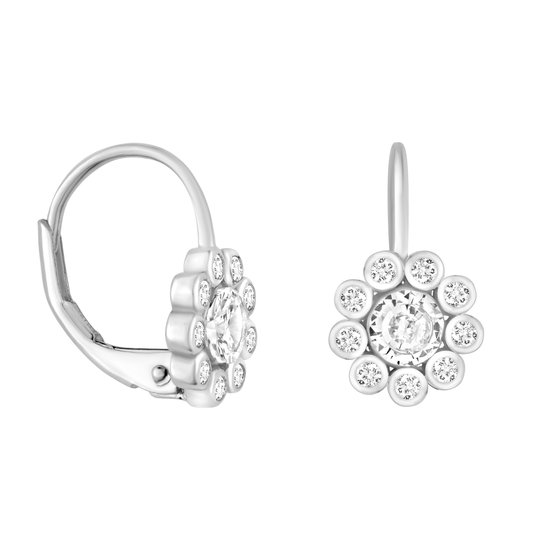 Dames Oorbellen 925 Zilver - Hart Bloem Oorhangers
