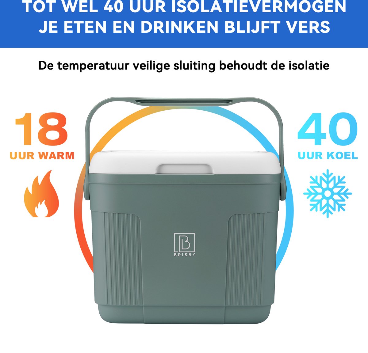 Brisby Grote Koelbox 22 Liter – Groen – Tot 40 uur isolatie – 4 koelelementen vergrendeld in deksel – Ideaal voor camping en dagje uit – Frigobox – foto 5