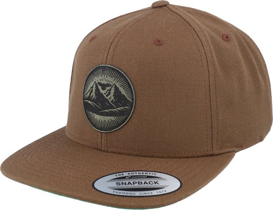 Hatstore- Mountain And Eagle Green Patch Tan Snapback - Wild Spirit Cap