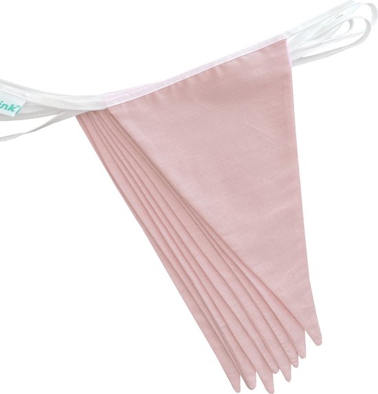 Slinger Van 10 Roze En Wit Gestreepte Stoffen Vlaggen Assorti Strikken 2 8 M