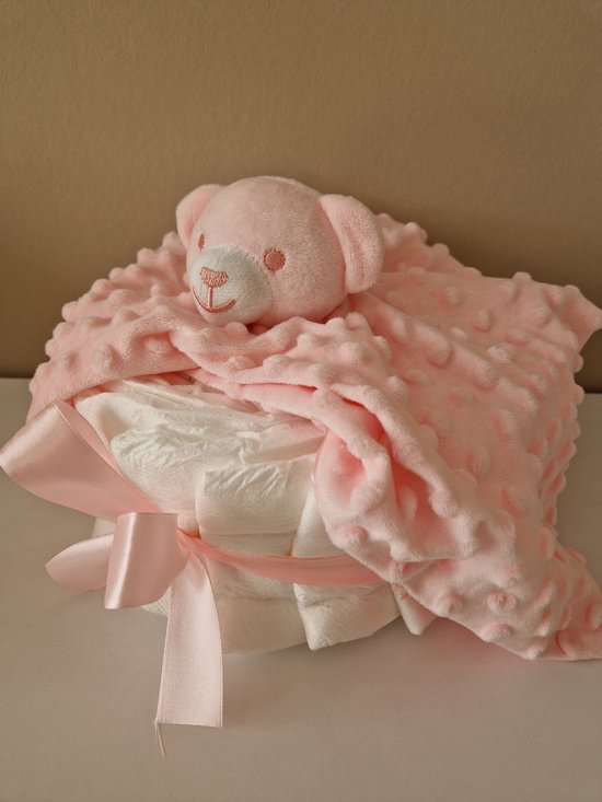 Luiertaart small Knuffeldoekje meisje - babyshower - kraamcadeau van Luiertaart — afbeelding 2