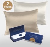 Taie d'oreiller en Silk Slowwave Premium - Pack de couleurs Extra abordable : Champagne et blanc cassé - Découvrez la meilleure taie d'oreiller en soie - 100 % soie de mûrier - 22 momme - Qualité la plus élevée (grade 6A) - 60x70 cm