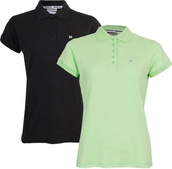 2-Pack Donnay Polo Pique Lisa - Poloshirt - Dames - Maat 3XL - Black/Lemon green (622)